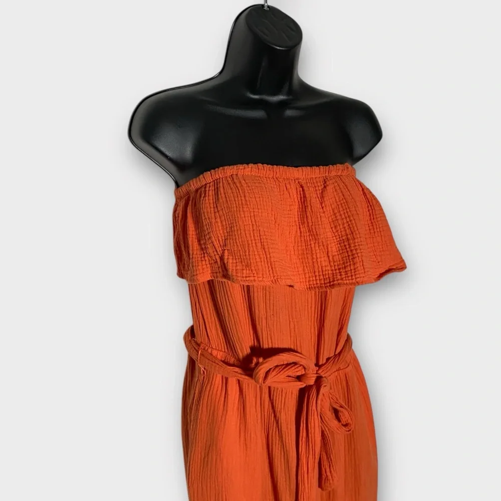 Cato Orange Strapless Gauzy Wide Leg Jumpsuit w/ Waist Tie Size 18/20W - Picture 2 of 7